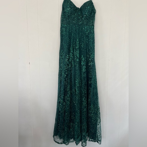 Windsor Lauren Sweetheart A-Line Glitter Green Sequin Dress Size 9 - Picture 3 of 16